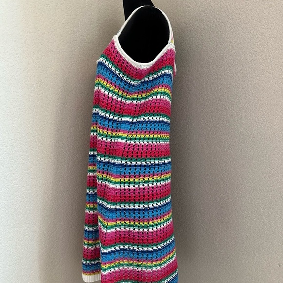 GAP vtg Multi Color Horizontal Stripe Crochet Mini Dress Sleeveless Sz M, Boho - Picture 4 of 8